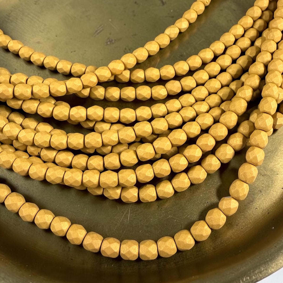 Czech Glass - 4mm Faceted Round Beads, Golden Olive Matte Finish (FP4/SM-29767) * Qty 50