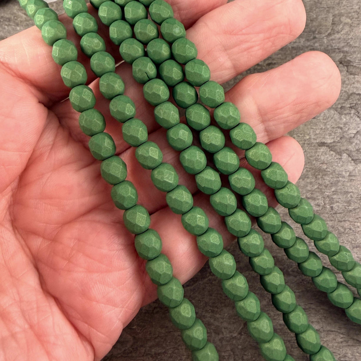 Czech Glass Beads - 6mm Faceted Round, Opaque Matte Green (FP6/SM-29769) * 25 Beads