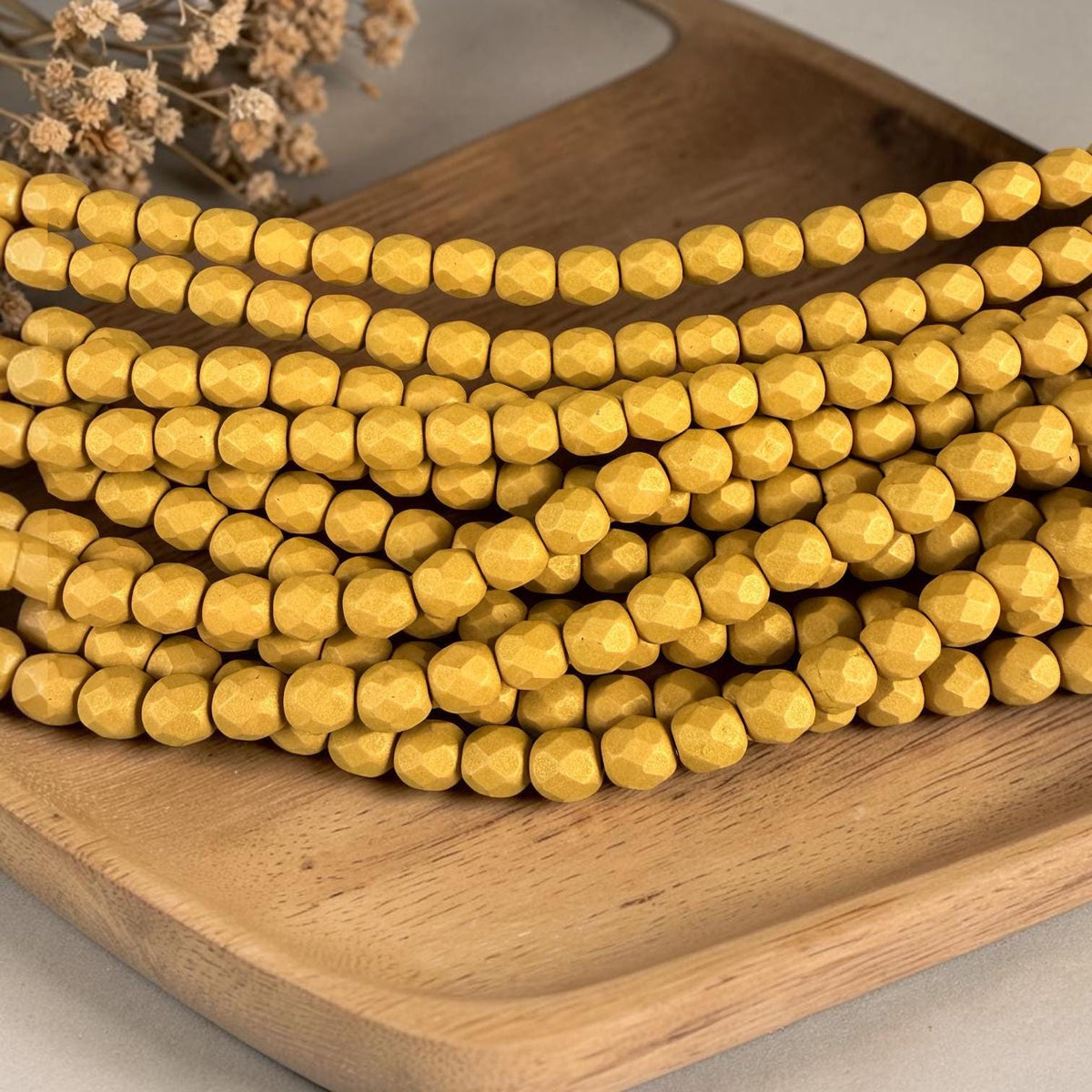 Czech Glass Beads - 6mm Faceted Round, Golden Olive Matte Finish (FP6/SM-29767) * 25 Beads