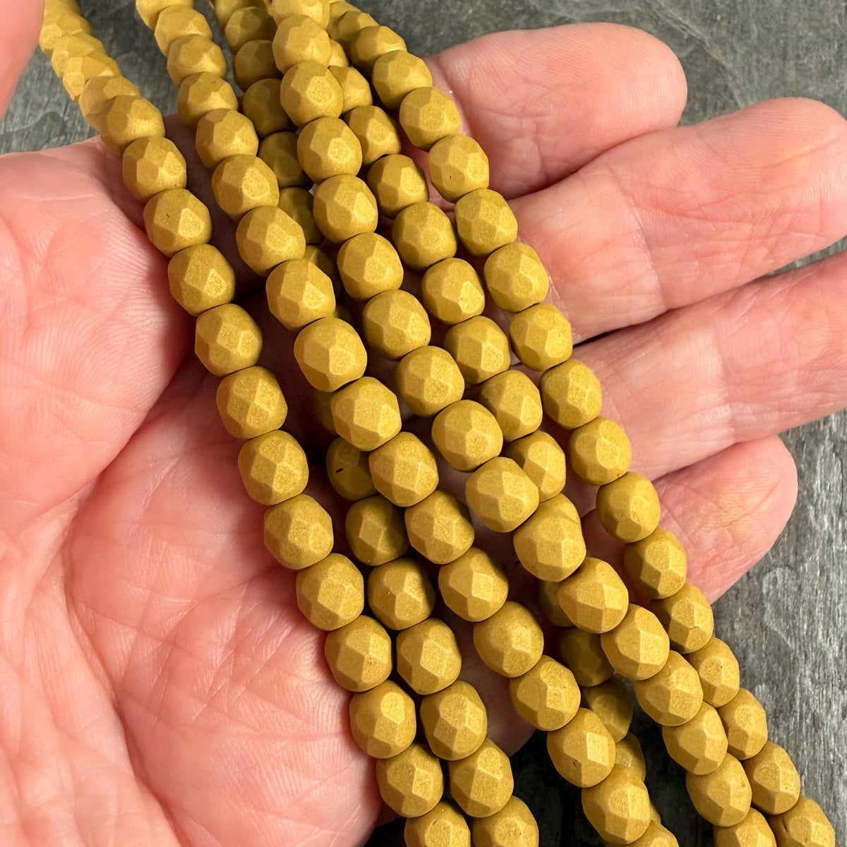 Czech Glass Beads - 6mm Faceted Round, Golden Olive Matte Finish (FP6/SM-29767) * 25 Beads