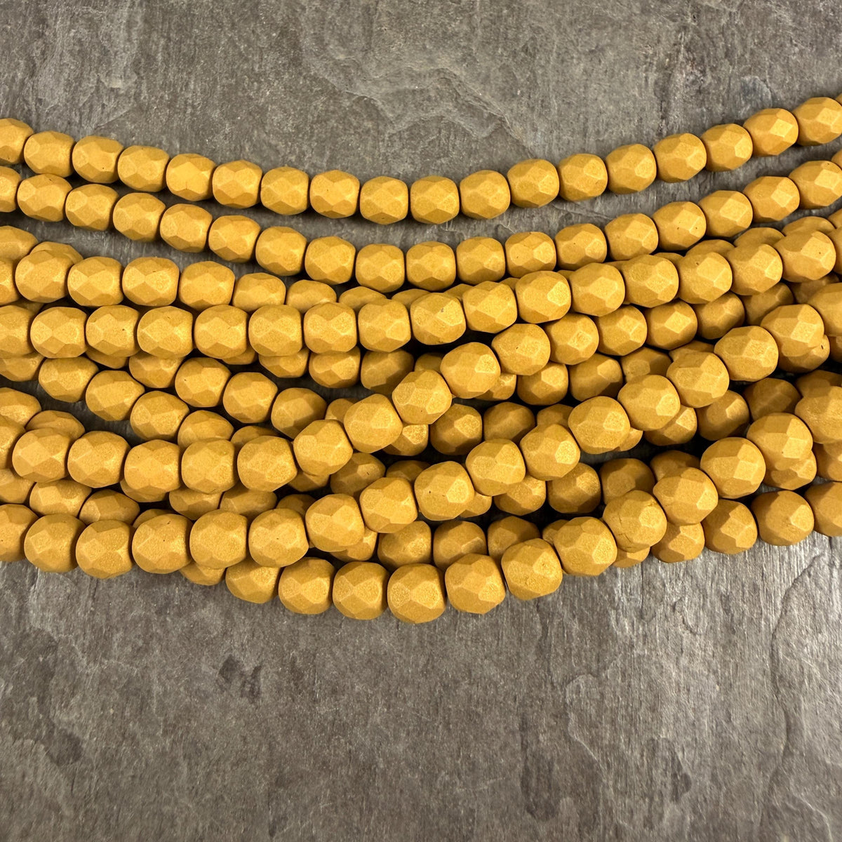 Czech Glass Beads - 6mm Faceted Round, Golden Olive Matte Finish (FP6/SM-29767) * 25 Beads