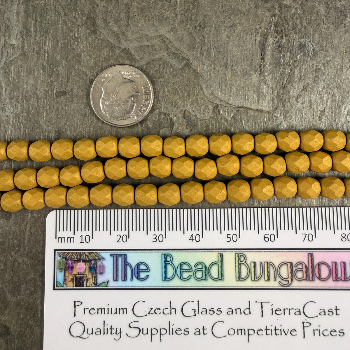 Czech Glass Beads - 6mm Faceted Round, Golden Olive Matte Finish (FP6/SM-29767) * 25 Beads