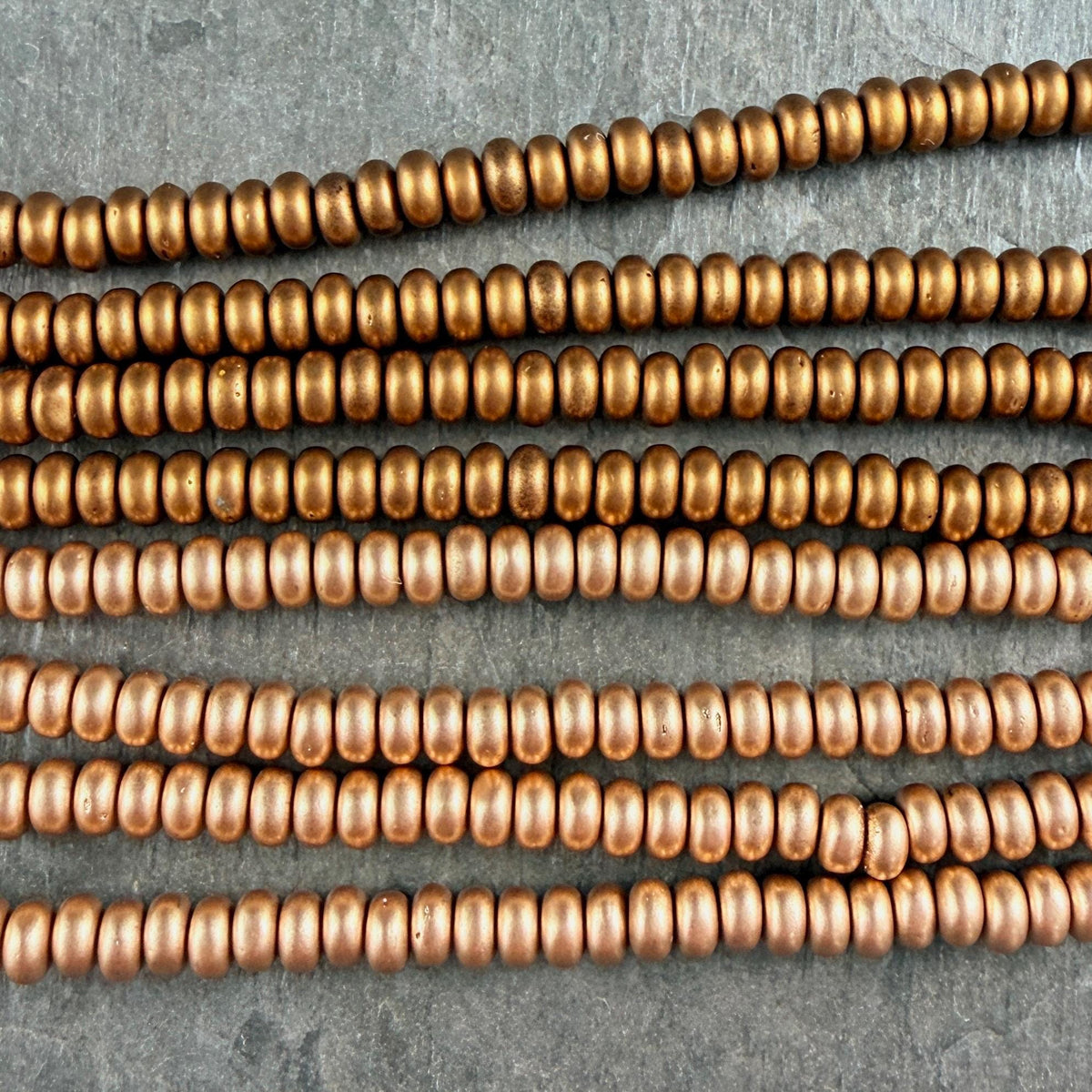 Czech Glass Beads - 4x2mm Heishi Rondelle, Matte Satin Antiqued Gold (RD4/SM-K0174) * Qty. 100