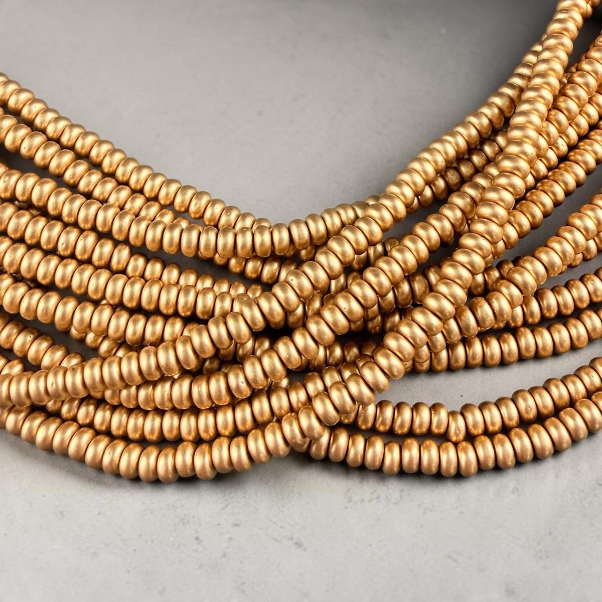 Czech Glass Beads - 4x2mm Heishi Rondelle, Matte Satin Gold (RD4/SM-K0171) * Qty. 100