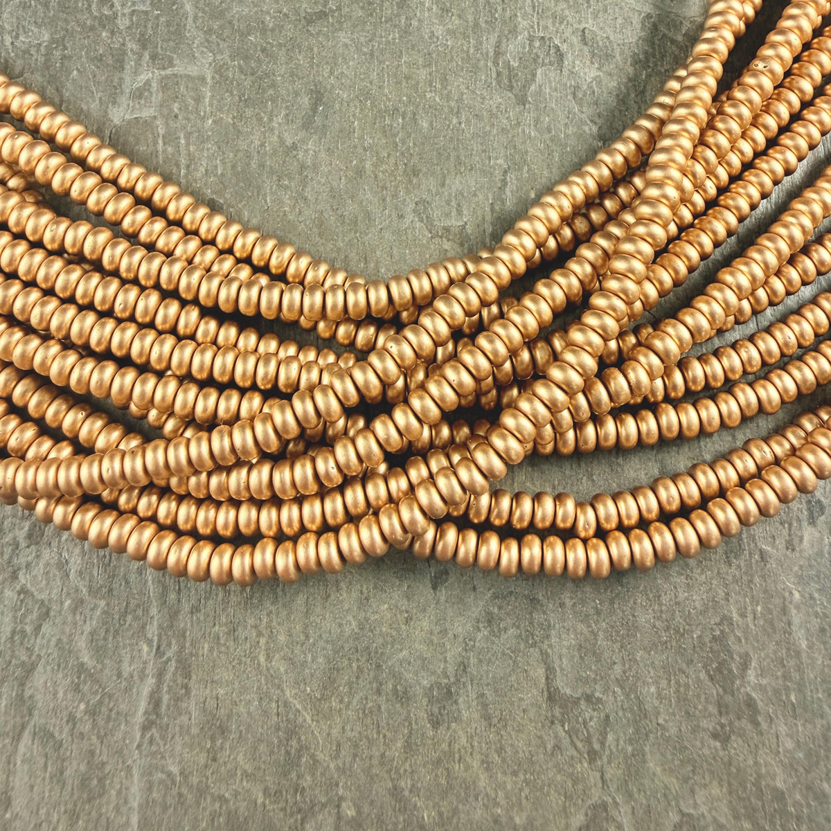 Czech Glass Beads - 4x2mm Heishi Rondelle, Matte Satin Gold (RD4/SM-K0171) * Qty. 100