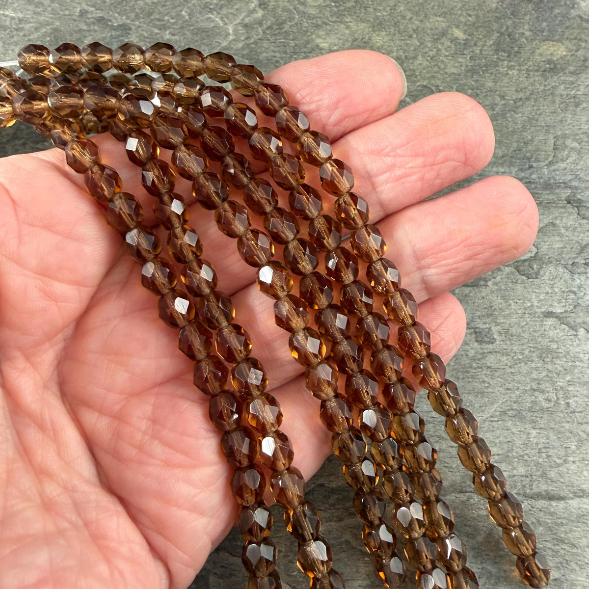 Czech Glass Beads - 6mm Faceted Round, Smoky Topaz (FP6/SM-1023) * 25 Beads