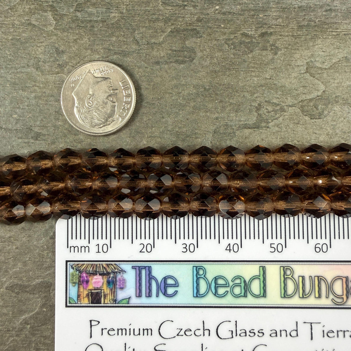 Czech Glass Beads - 6mm Faceted Round, Smoky Topaz (FP6/SM-1023) * 25 Beads