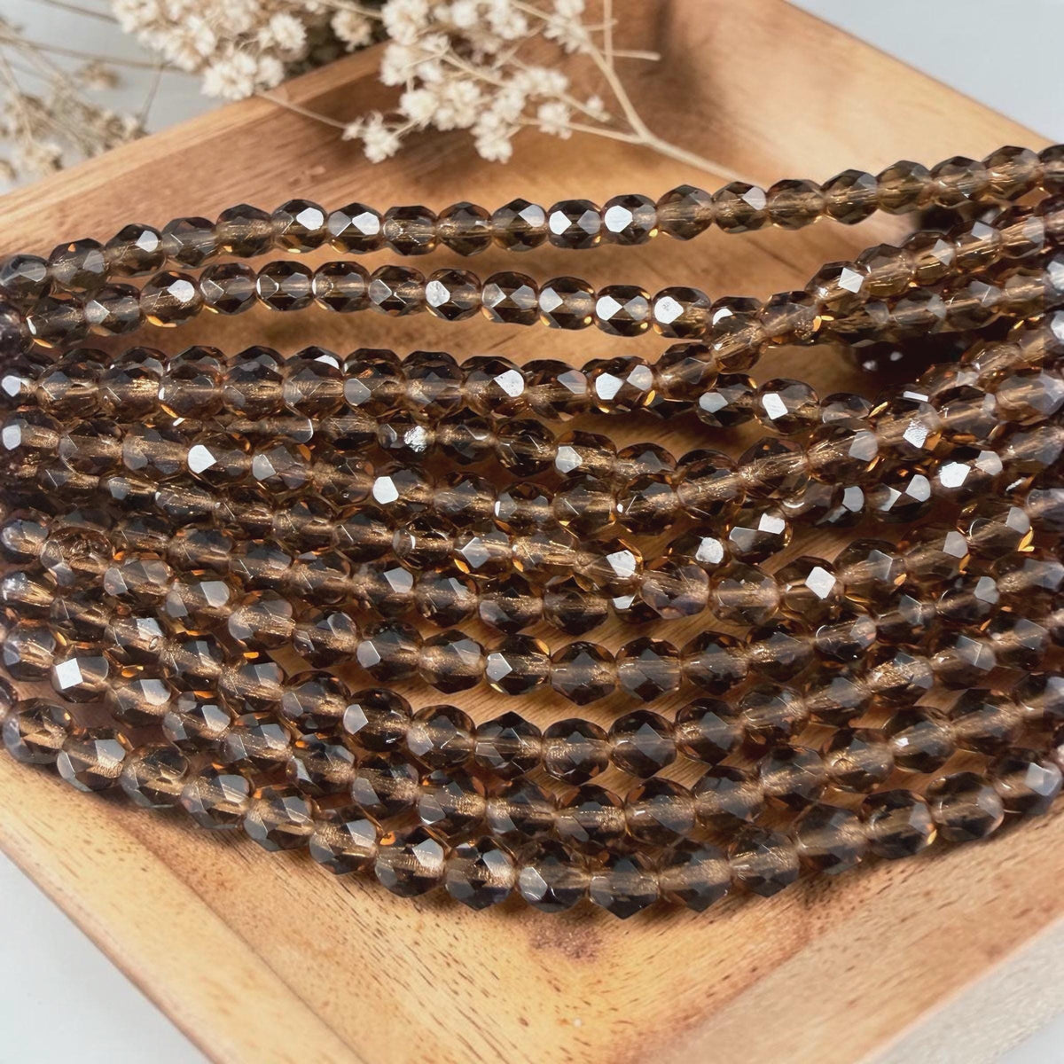 Czech Glass Beads - 6mm Faceted Round, Smoky Topaz (FP6/SM-1023) * 25 Beads