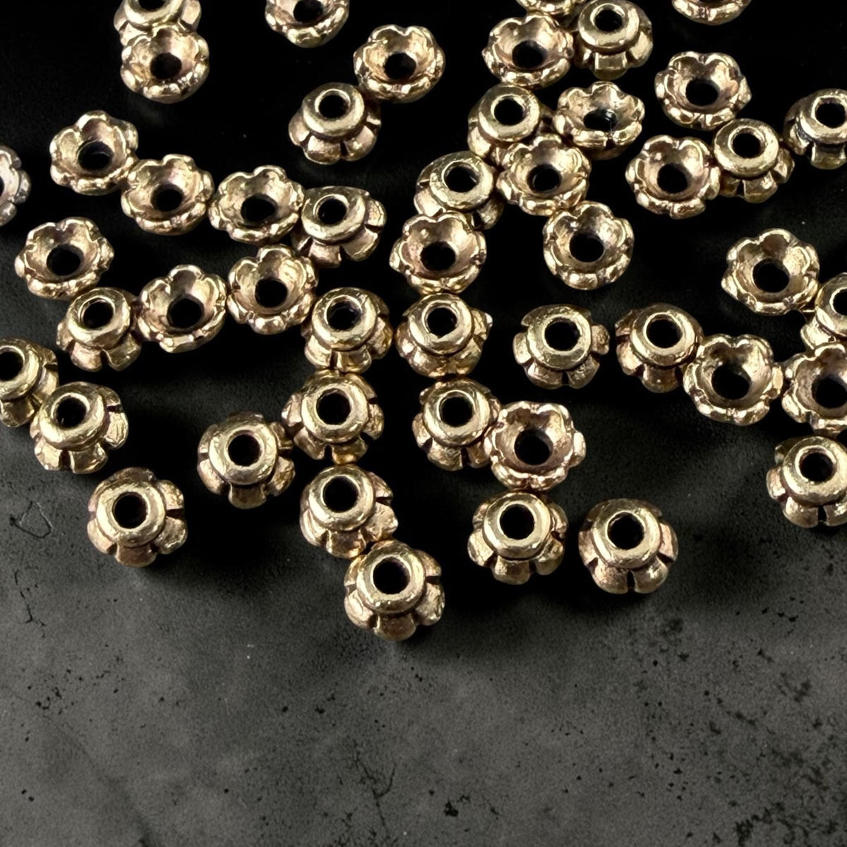 TierraCast 3.5mm Tiny Scalloped Petal Bead Caps, Light Antiqued Brass Plated (PF/790-57lt) * Qty. 50