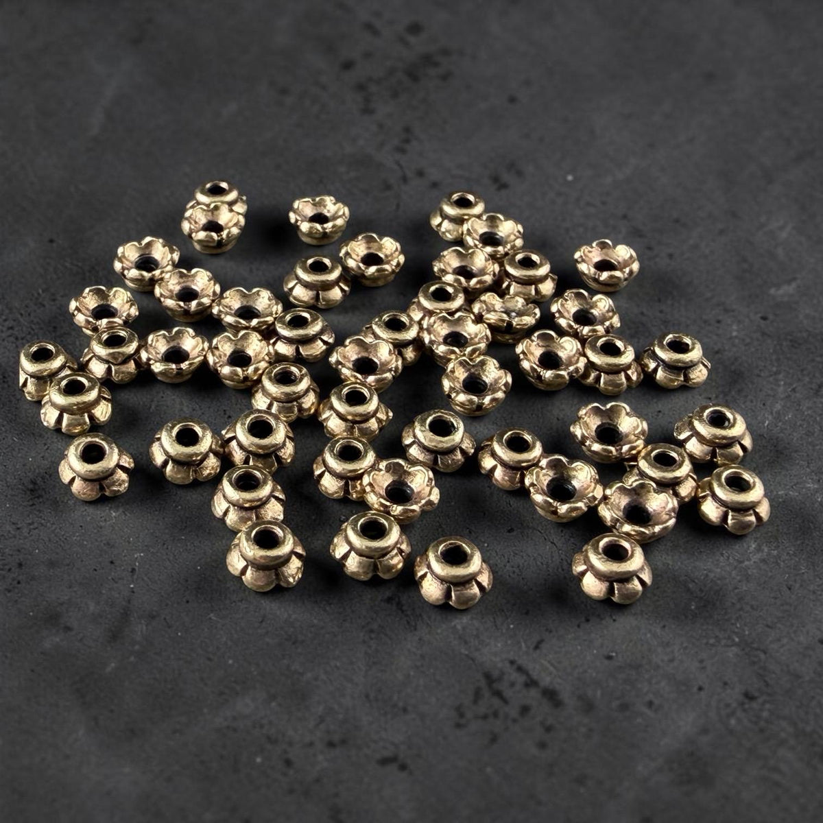 TierraCast 3.5mm Tiny Scalloped Petal Bead Caps, Light Antiqued Brass Plated (PF/790-57lt) * Qty. 50