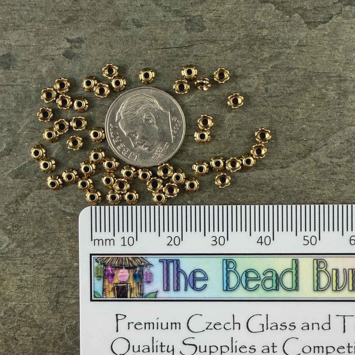 TierraCast 3.5mm Tiny Scalloped Petal Bead Caps, Light Antiqued Brass Plated (PF/790-57lt) * Qty. 50