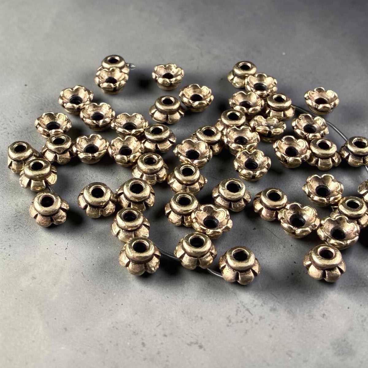 TierraCast 3.5mm Tiny Scalloped Petal Bead Caps, Light Antiqued Brass Plated (PF/790-57lt) * Qty. 50