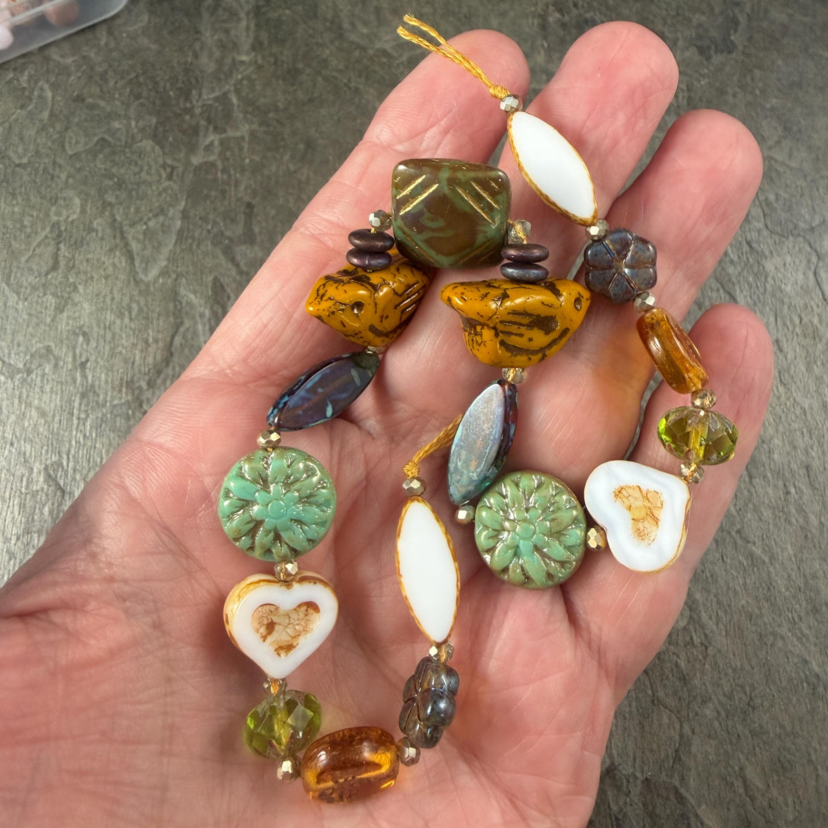 Turquoise and Brown Nature Theme Czech Glass Beads, Exclusive Mix, Bead Soup (1011.02) - 11" Strand