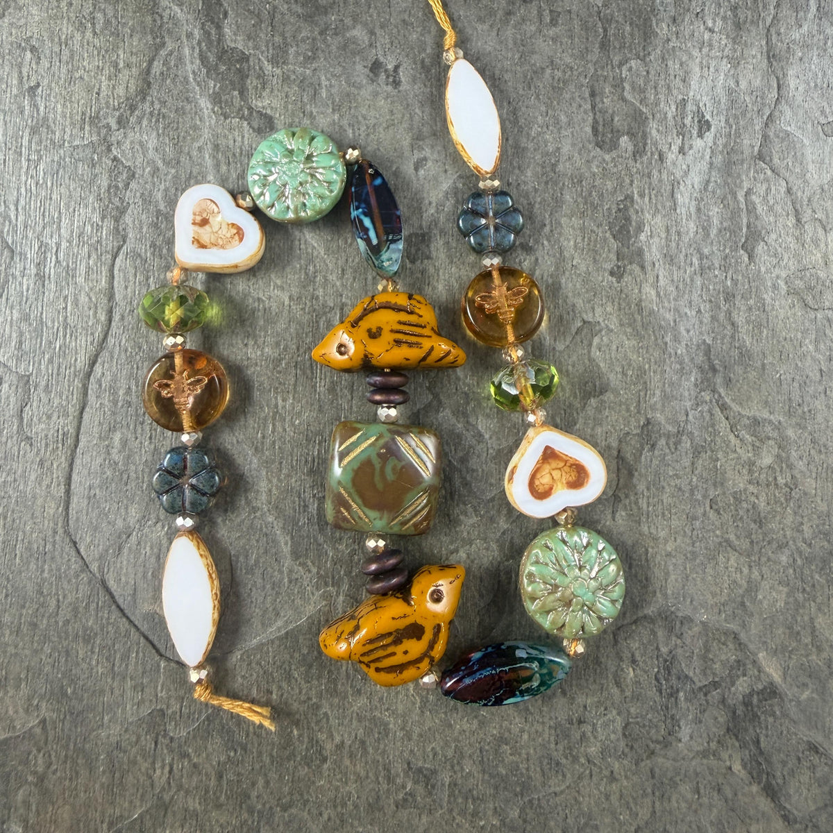 Turquoise and Brown Nature Theme Czech Glass Beads, Exclusive Mix, Bead Soup (1011.02) - 11" Strand