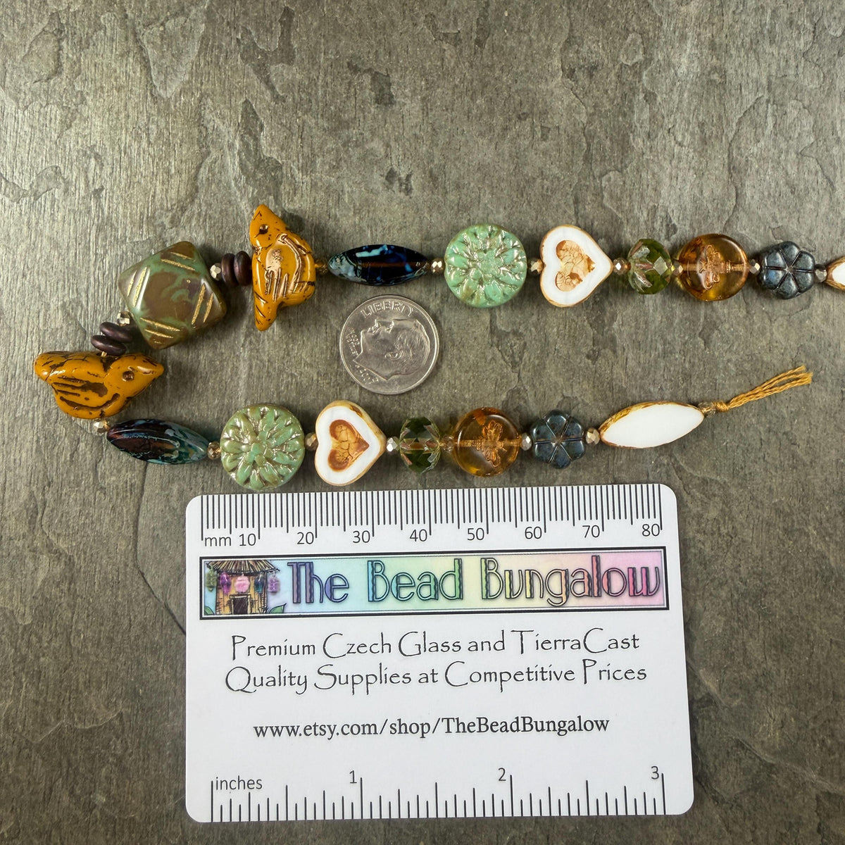 Turquoise and Brown Nature Theme Czech Glass Beads, Exclusive Mix, Bead Soup (1011.02) - 11" Strand