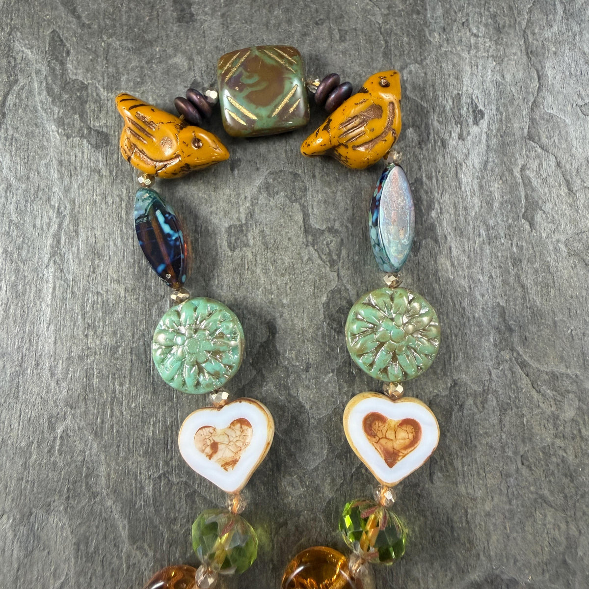 Turquoise and Brown Nature Theme Czech Glass Beads, Exclusive Mix, Bead Soup (1011.02) - 11" Strand