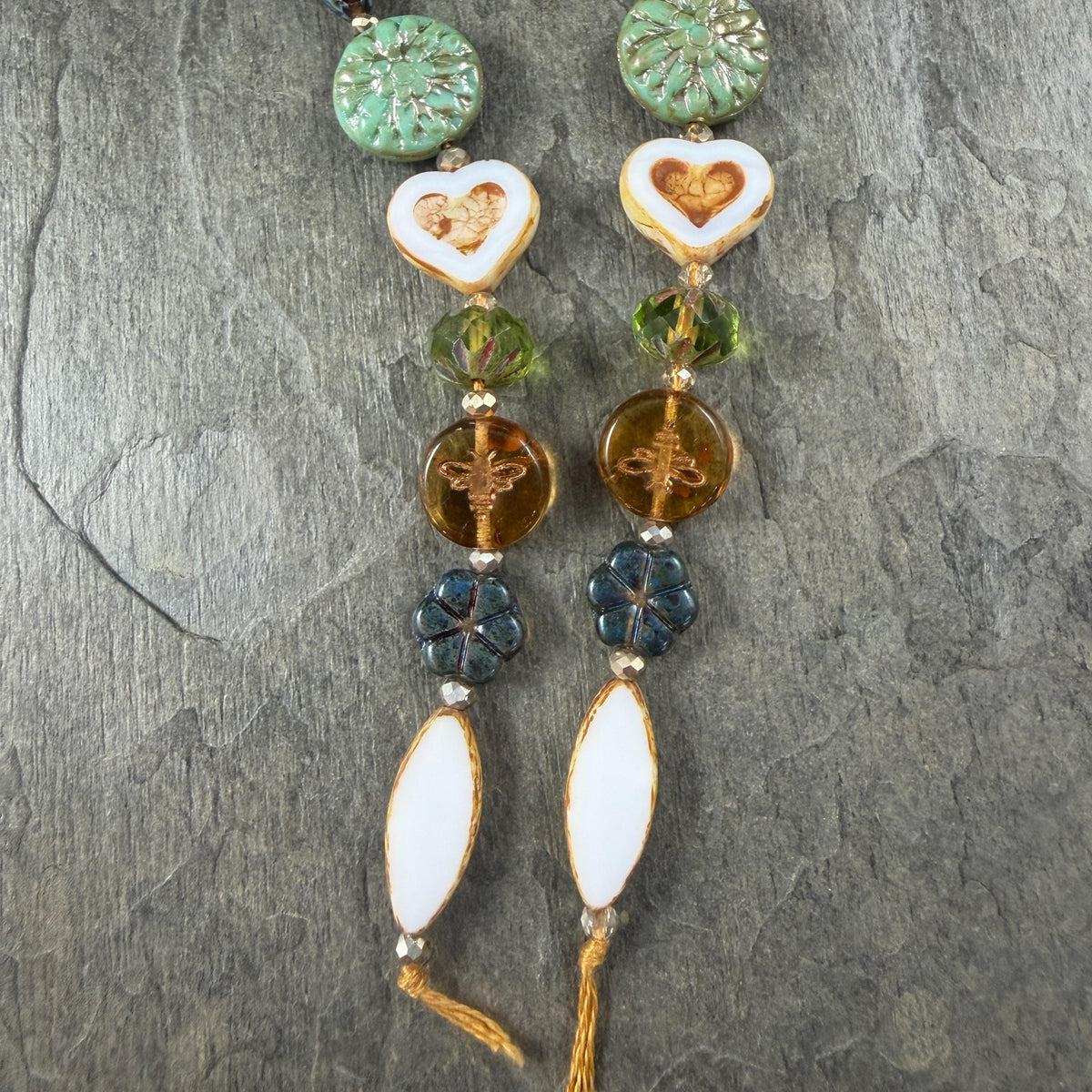 Turquoise and Brown Nature Theme Czech Glass Beads, Exclusive Mix, Bead Soup (1011.02) - 11" Strand