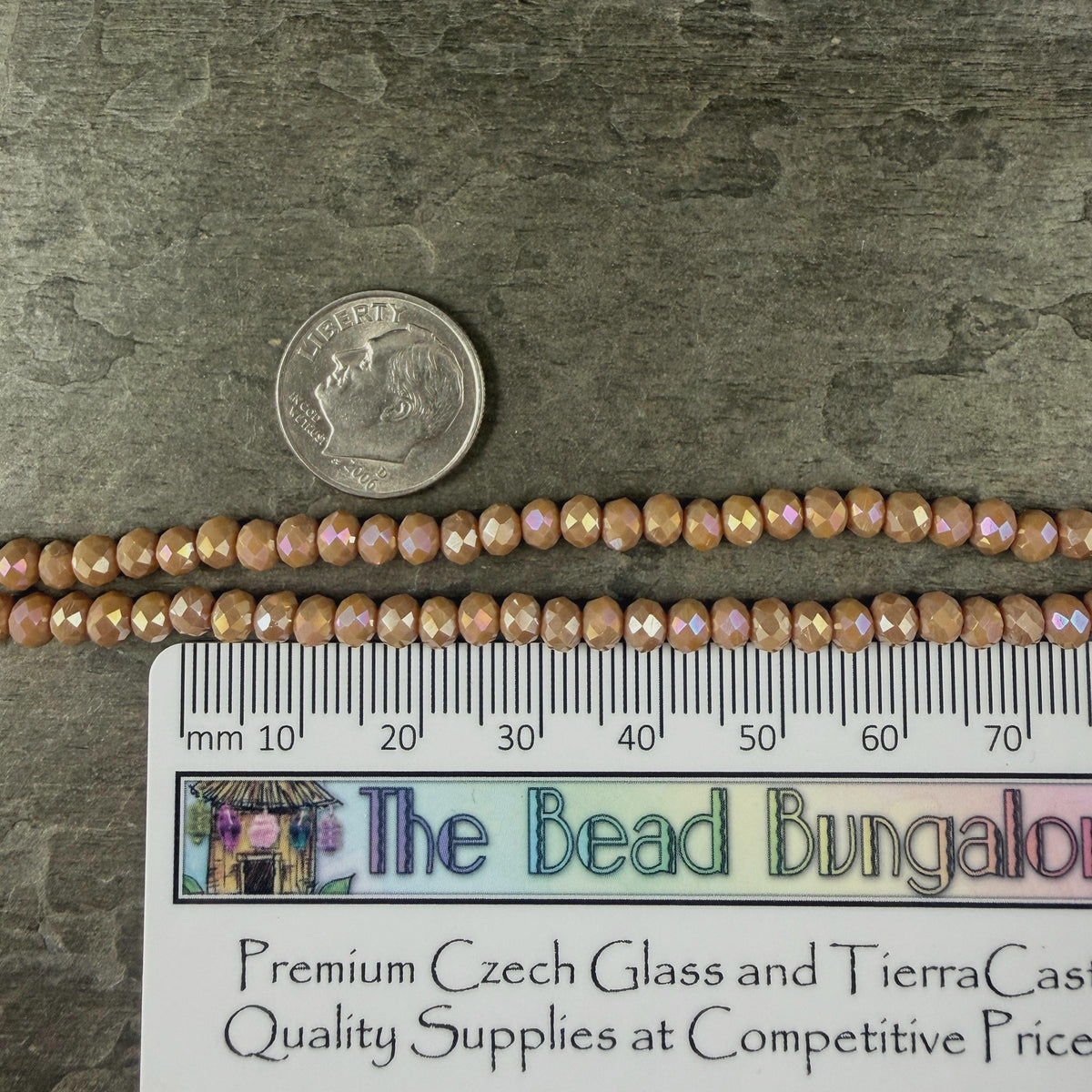4x3mm Faceted Glass Beads, Camel Tan with AB Finish (CamelAB-4) * 13" Strand