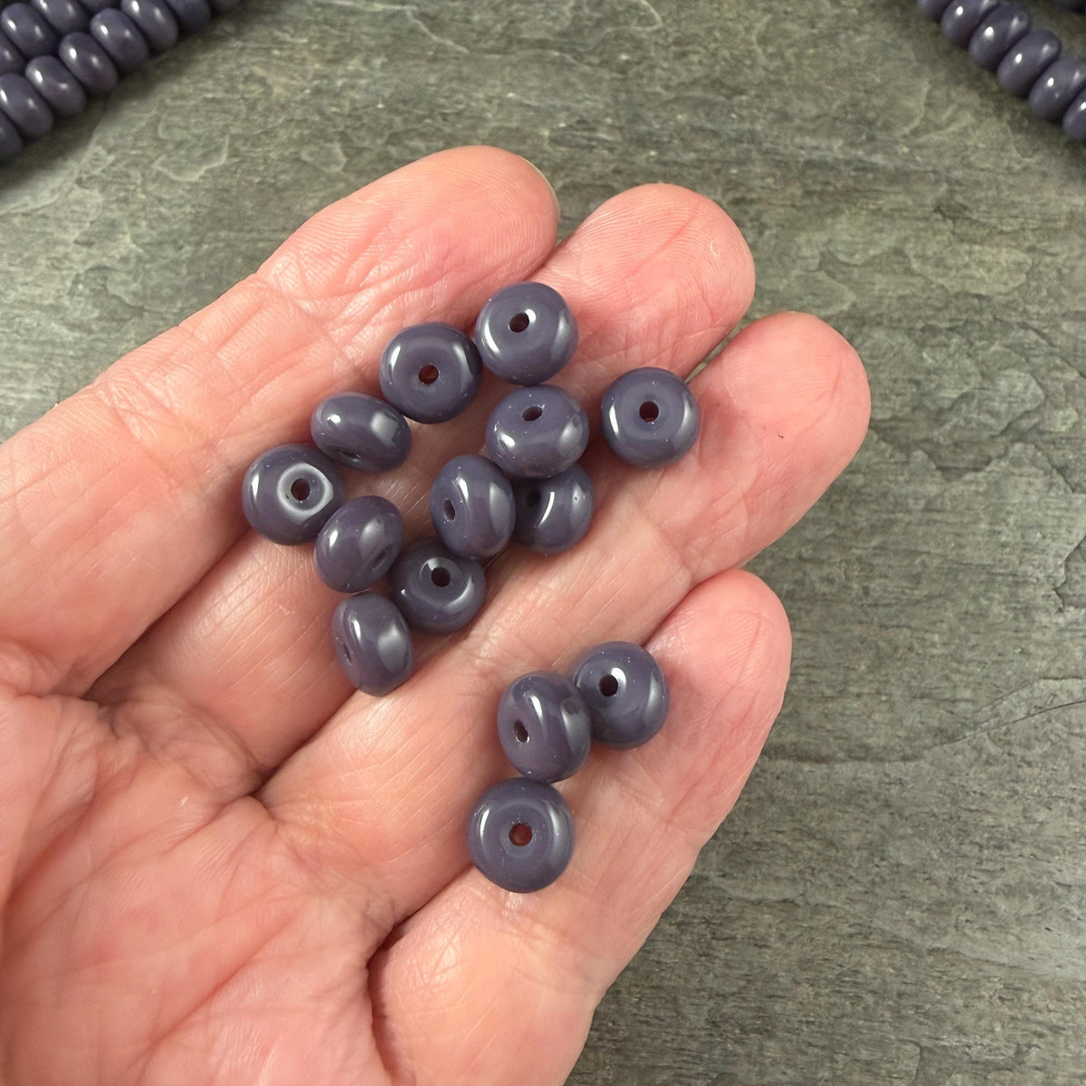 RESERVED - Glass Beads - 8x5mm Rondelles, Dark Forest Green Cat's Eye and Dark Lavender