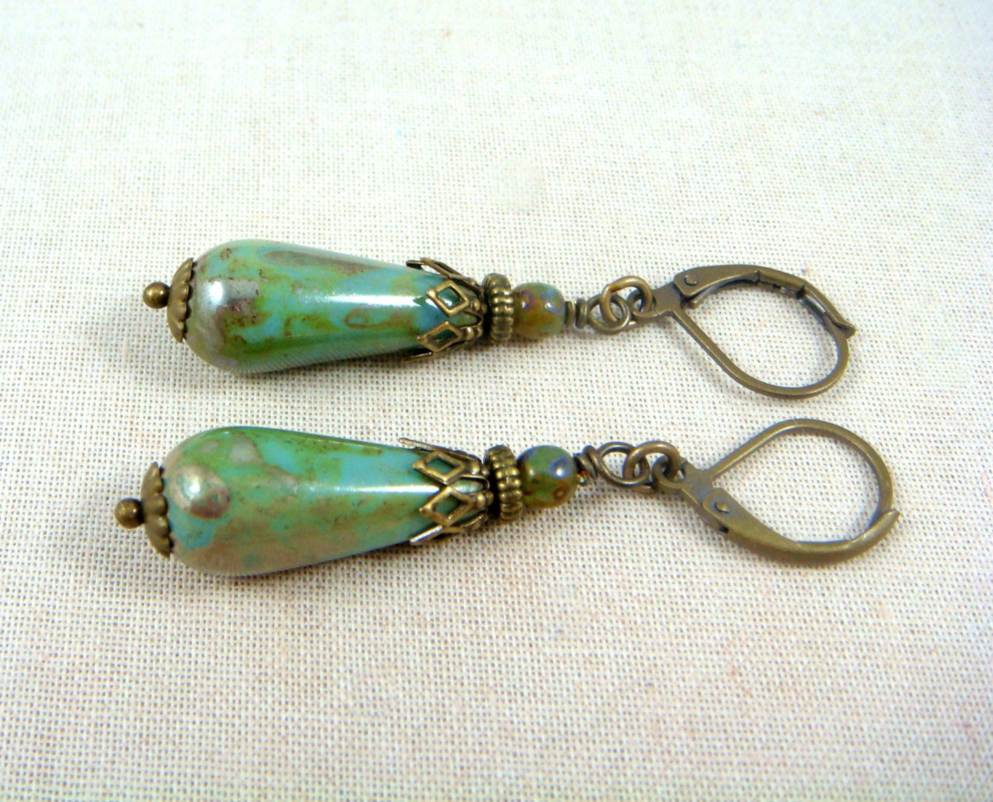 Czech Glass Beads - 20x9mm Enlongated Teardrop Beads, Mother of Pearl Finish (DRO/N-1023) * 8 Beads