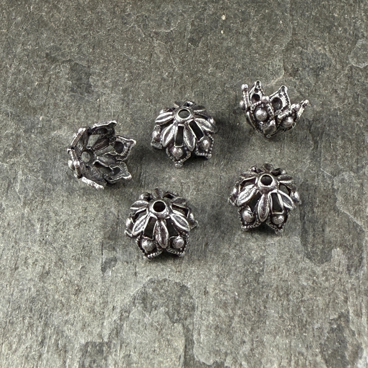 10mm Antiqued Silver Gothic Style Bead Caps, Silver Plated Brass (VJS/L16) * Qty. 4