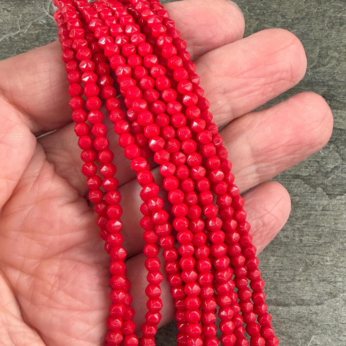Czech Glass Beads - 3mm English Cut Cube, Opaque True Red (EC/SM-9320) * Qty. 50