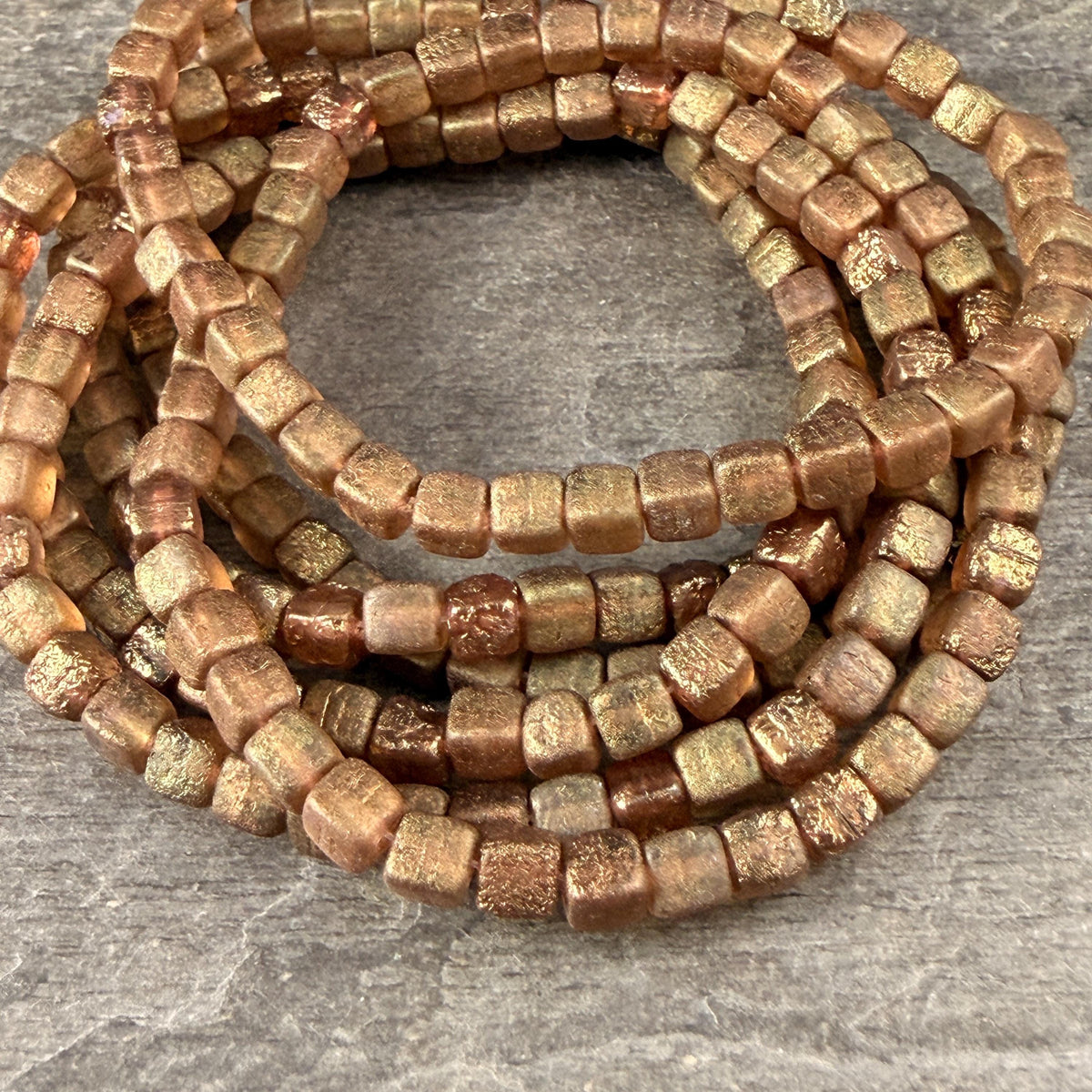 Czech Glass Beads - 4mm Cube Beads, Honey Gold, Etched with AB Finish (CUB/N-2289) * Qty. 40