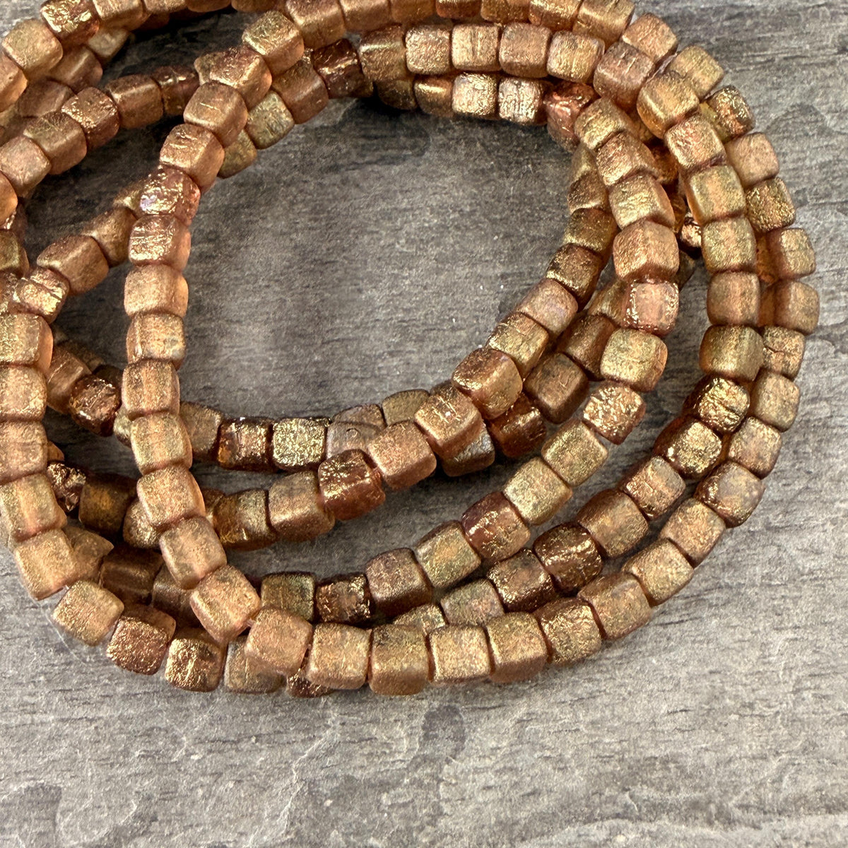 Czech Glass Beads - 4mm Cube Beads, Honey Gold, Etched with AB Finish (CUB/N-2289) * Qty. 40