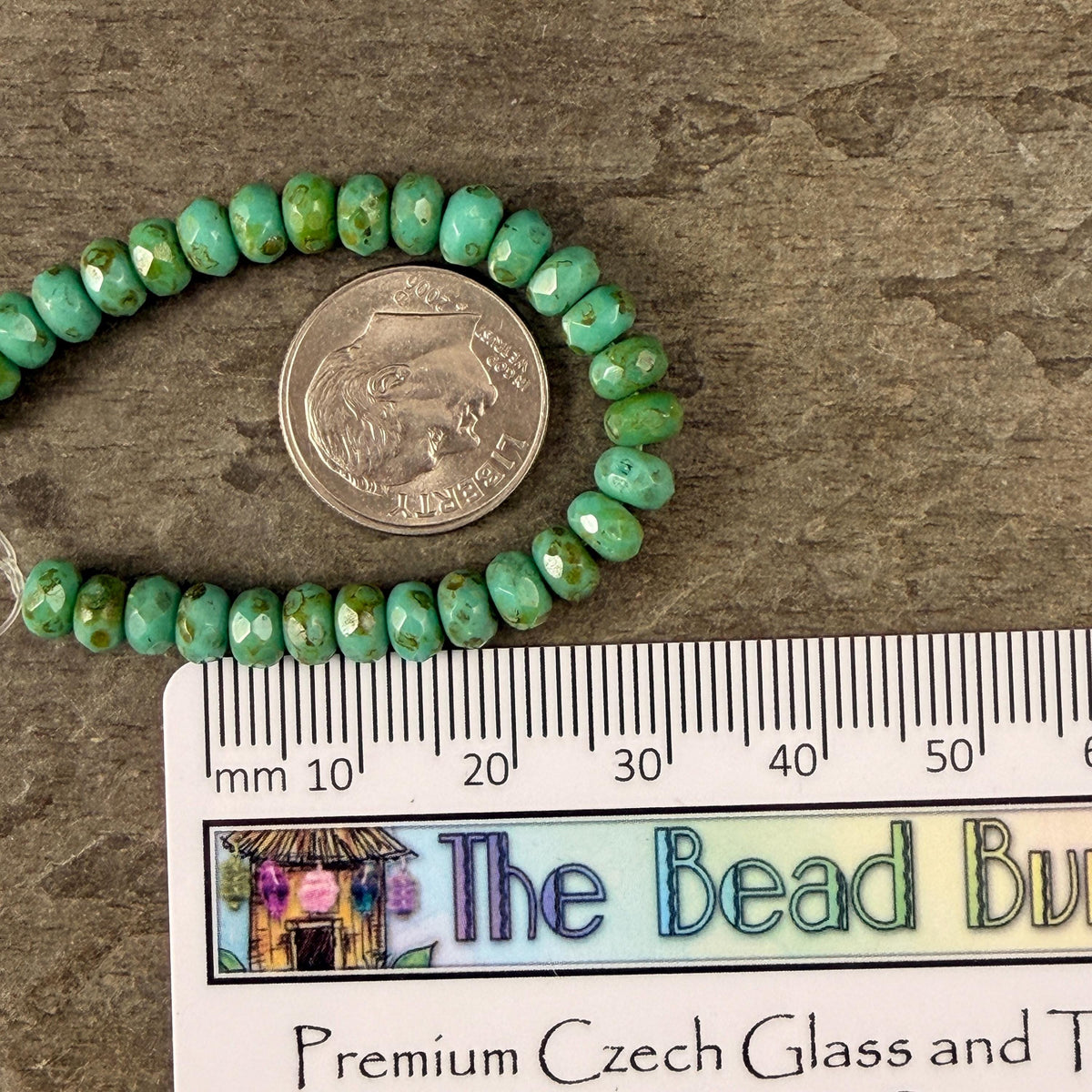 Czech Glass Beads - 5x3mm Faceted Rondelle, Turquoise with Picasso Finish (R5/N-0045) * Qty. 30