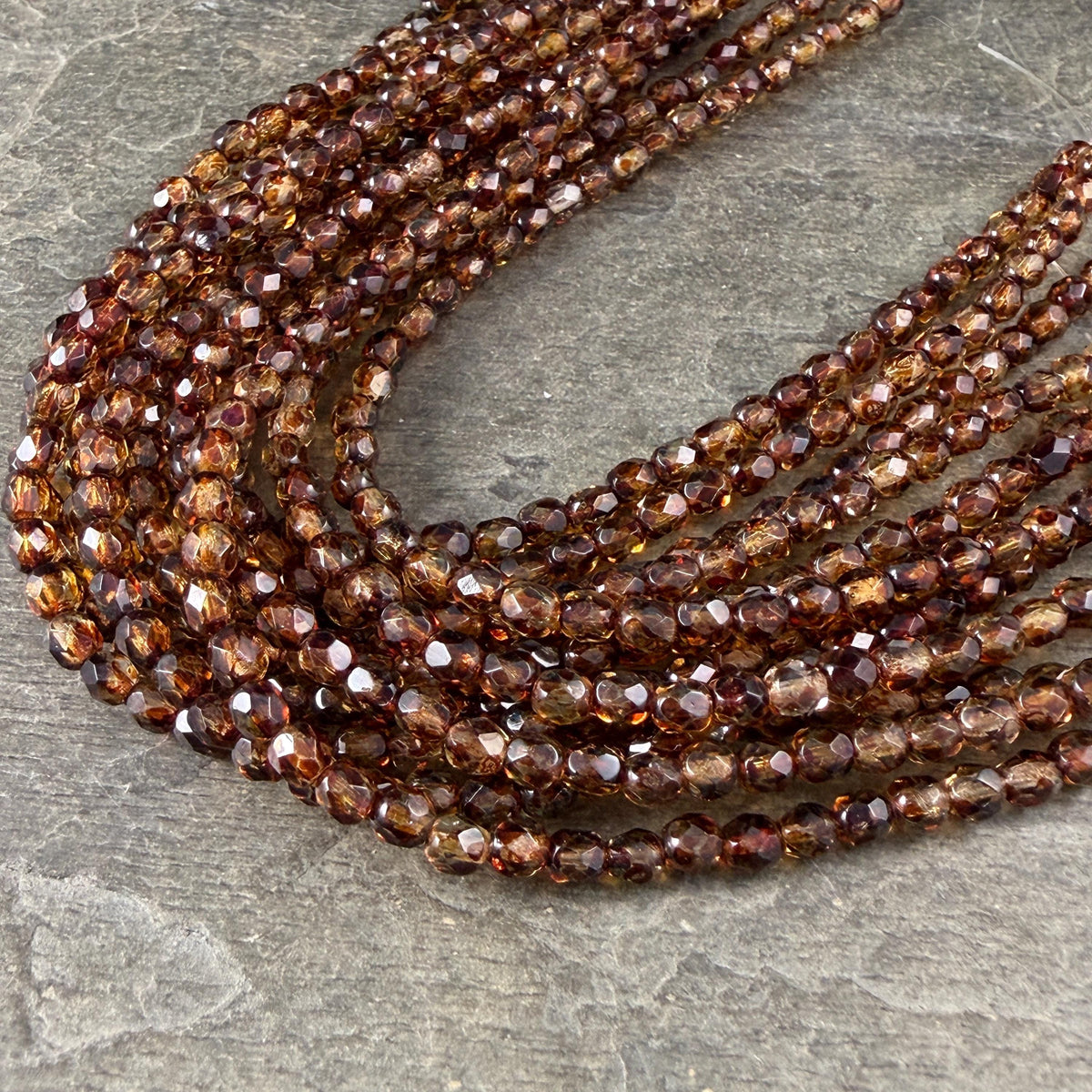 Czech Glass - 4mm Faceted Round Beads, Transparent Clear with Picasso (FP4/SM-T0003) * Qty 50