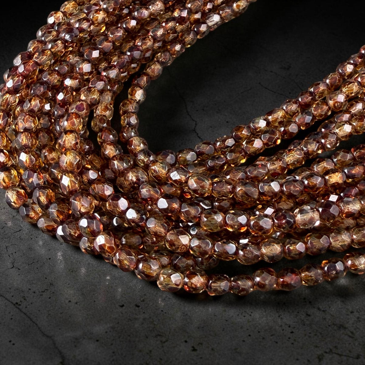 Czech Glass - 4mm Faceted Round Beads, Transparent Clear with Picasso (FP4/SM-T0003) * Qty 50