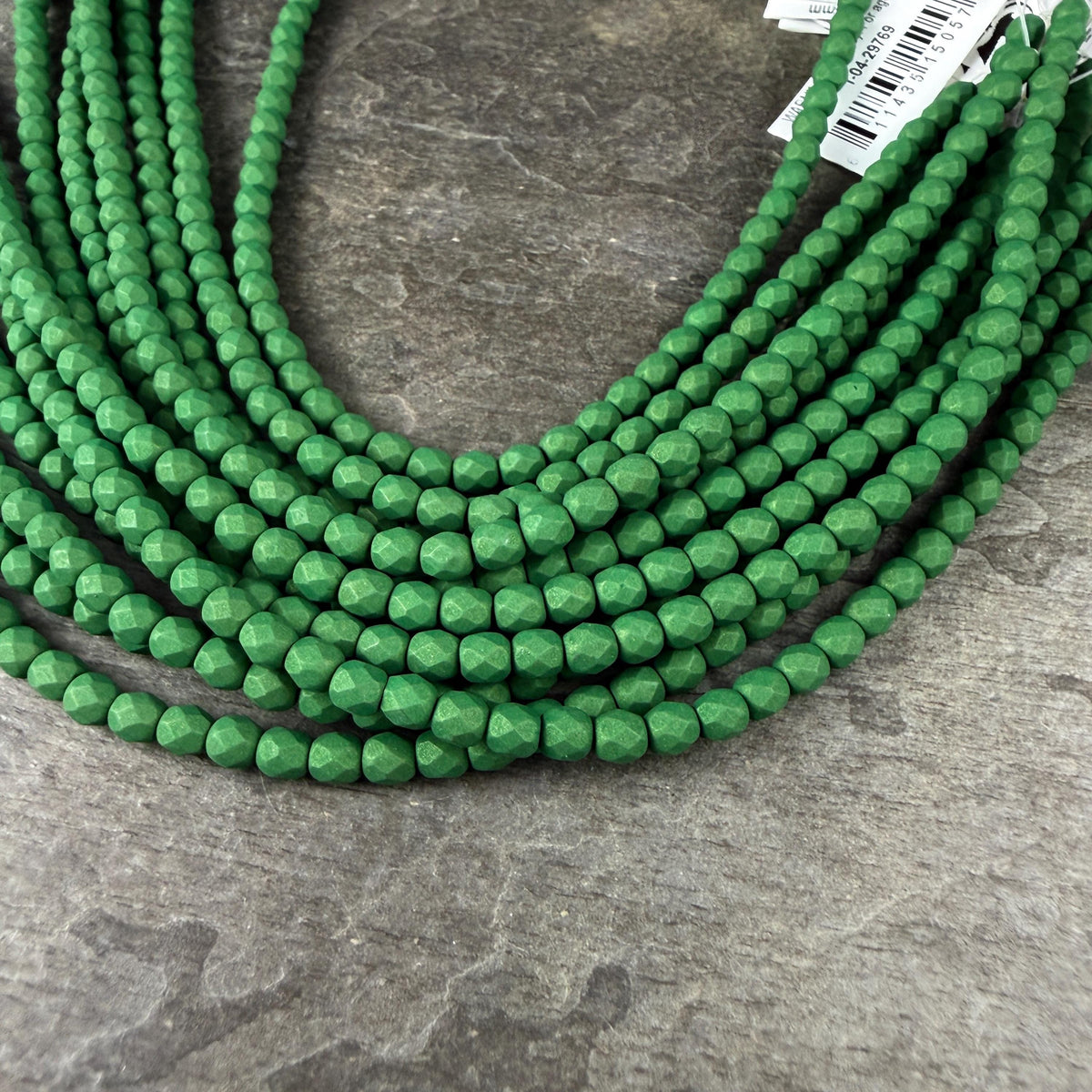 Czech Glass - 4mm Faceted Round Beads, Opaque Green Matte Finish (FP4/SM-29769) * Qty 50