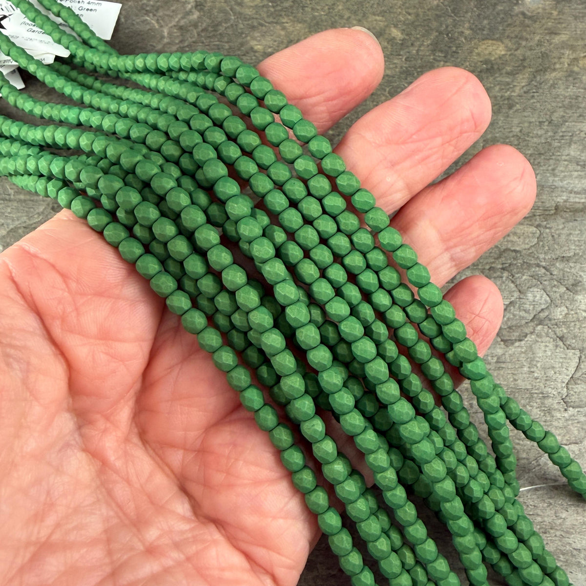 Czech Glass - 4mm Faceted Round Beads, Opaque Green Matte Finish (FP4/SM-29769) * Qty 50