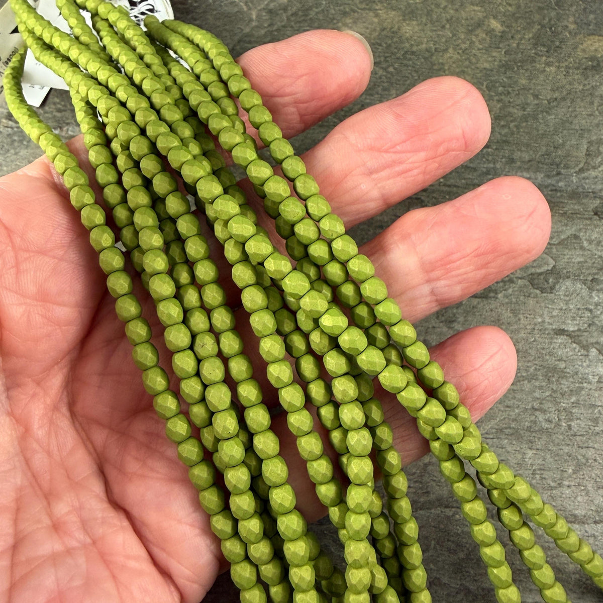 Czech Glass - 4mm Faceted Round Beads, Opaque Matte Olive Green (FP4/SM-29768) * Qty 50