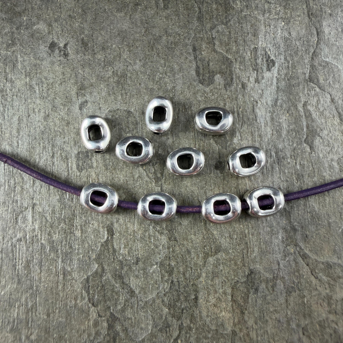 Antiqued Silver Plated Oval Bead, 8x6.25mm with Window and 2mm Hole (PF/14728-77) * Qty. 10