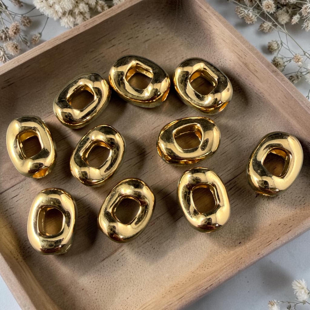 24k Gold Plated Oval Bead, 8x6.25mm with Window and 2mm Hole (PF/14728-12) * Qty. 10
