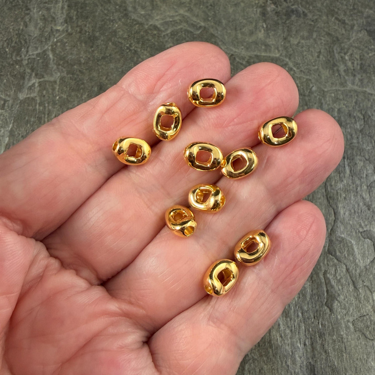 24k Gold Plated Oval Bead, 8x6.25mm with Window and 2mm Hole (PF/14728-12) * Qty. 10