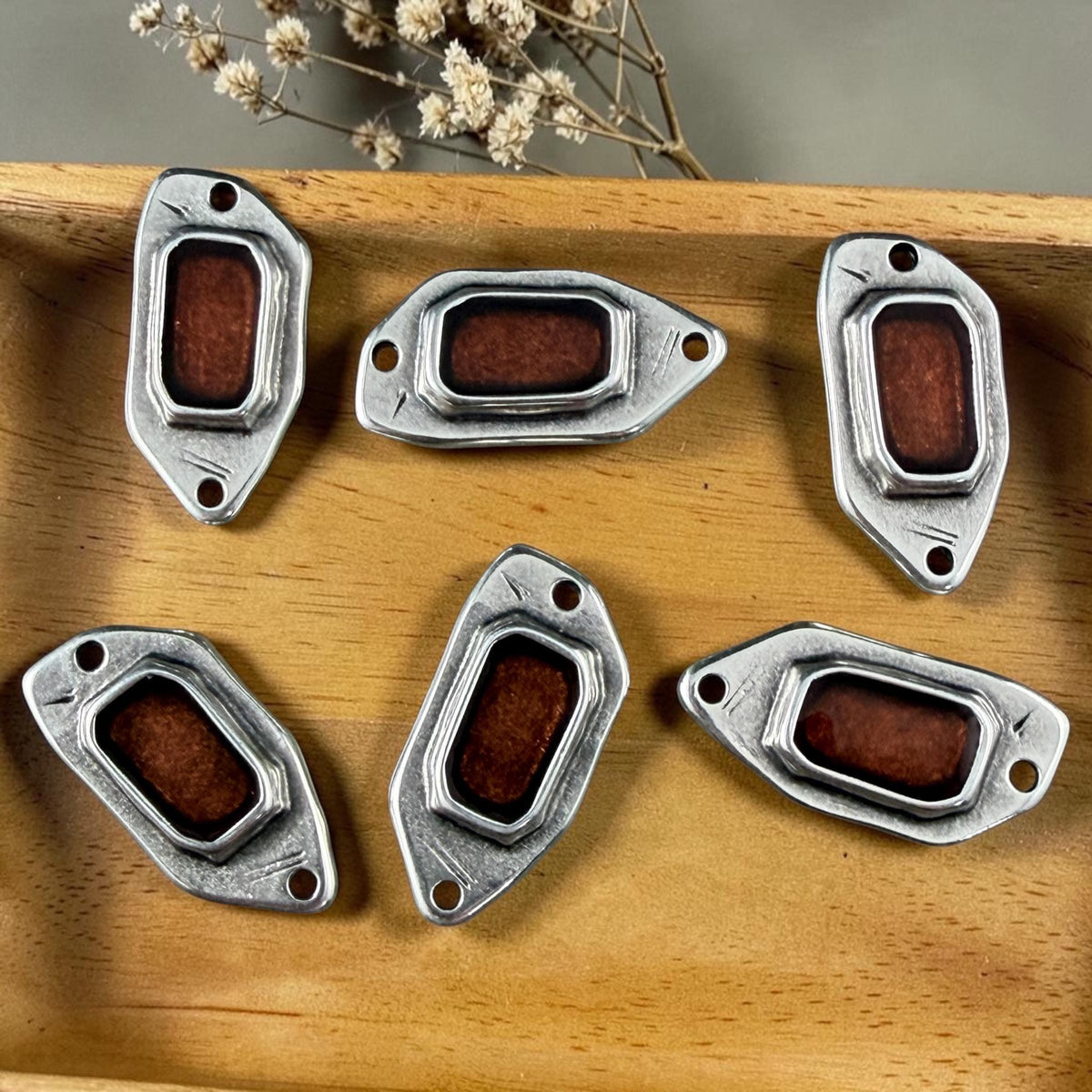 Antiqued Silver Plated Link with Copper Enamel Inlay (PF/15296-72-0552) * Qty. 4