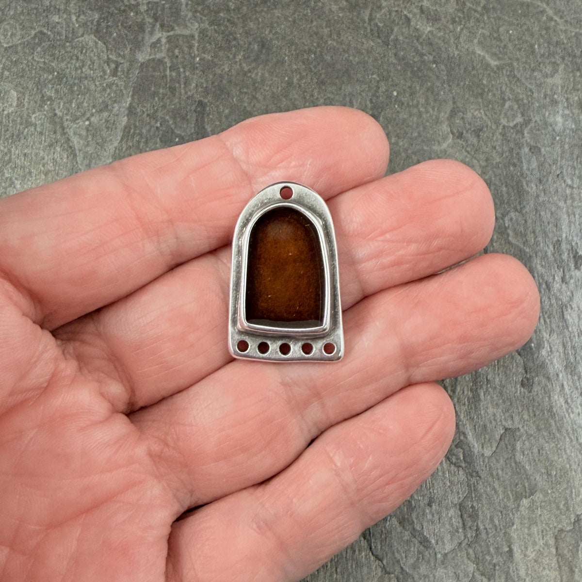 Chandelier Drop, Antiqued Silver Plated Connector/Pendant/Charm with Copper Enamel Inlay (PF/15294-72-0552) * Qty. 2