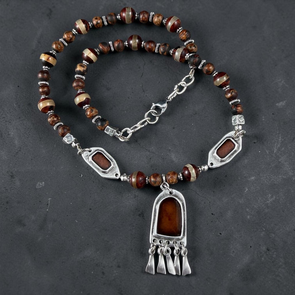 Chandelier Drop, Antiqued Silver Plated Connector/Pendant/Charm with Copper Enamel Inlay (PF/15294-72-0552) * Qty. 2