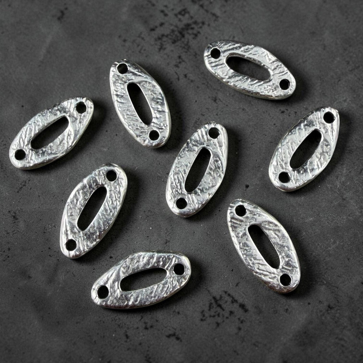 Antiqued Silver Plated 16.5x8.5mm Textured Oval Link (PF/014782-77) * Qty. 10