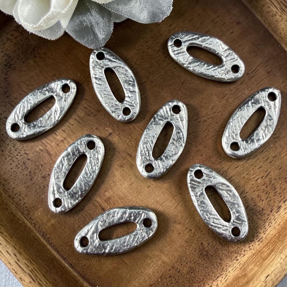 Antiqued Silver Plated 16.5x8.5mm Textured Oval Link (PF/014782-77) * Qty. 10