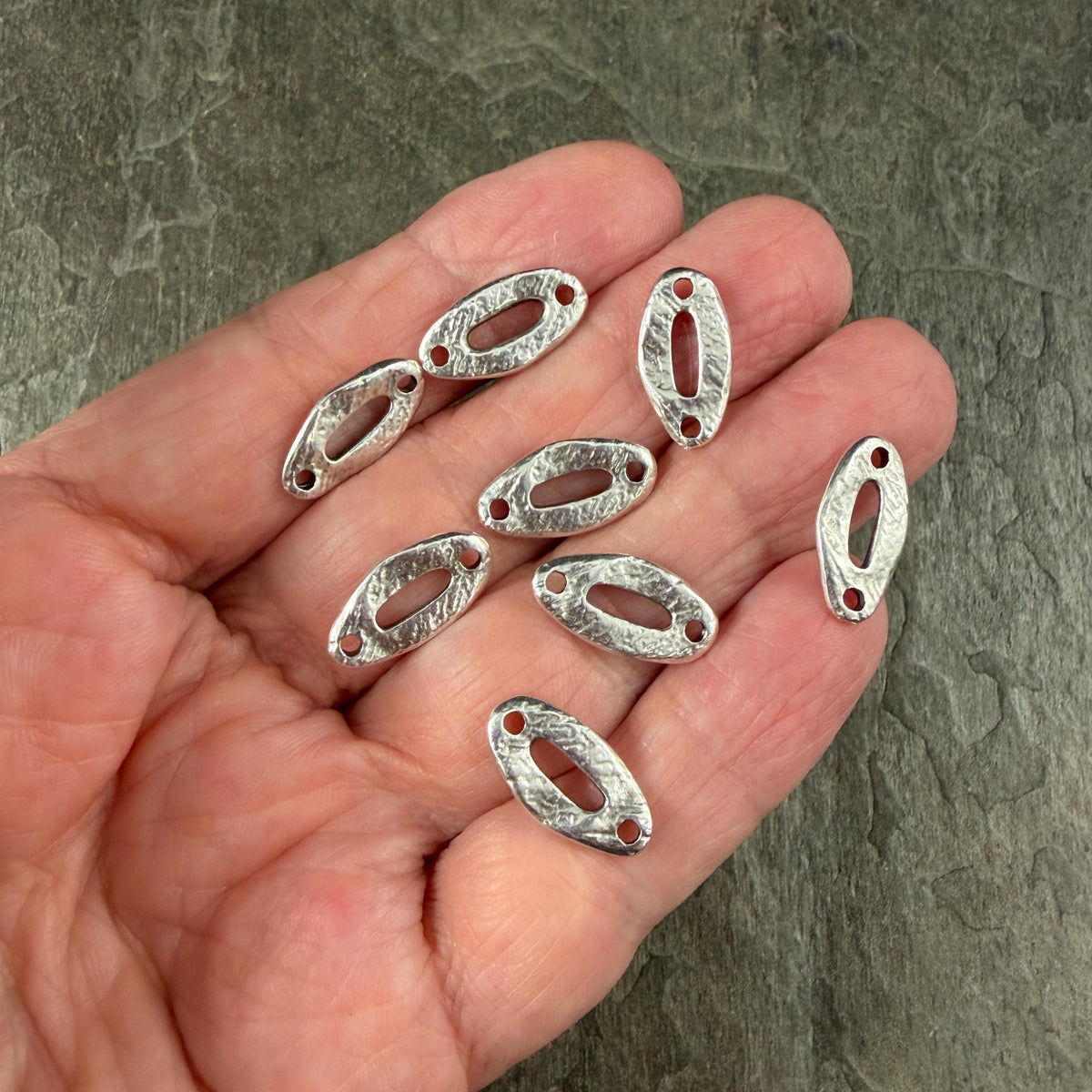 Antiqued Silver Plated 16.5x8.5mm Textured Oval Link (PF/014782-77) * Qty. 10