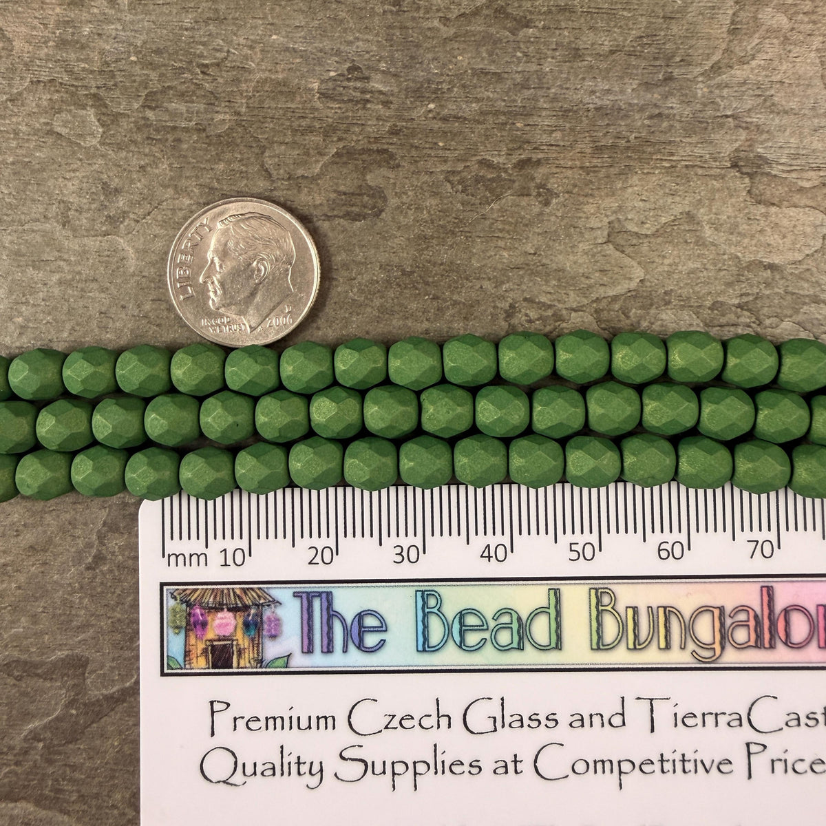 Czech Glass Beads - 6mm Faceted Round, Opaque Matte Green (FP6/SM-29769) * 25 Beads