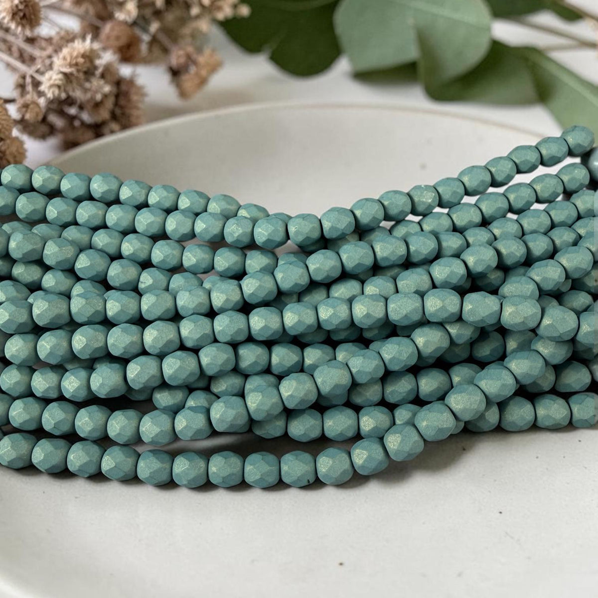 Czech Glass Beads - 6mm Faceted Round, Matte Finish Slate Blue (FP6/SM-29771) * 25 Beads