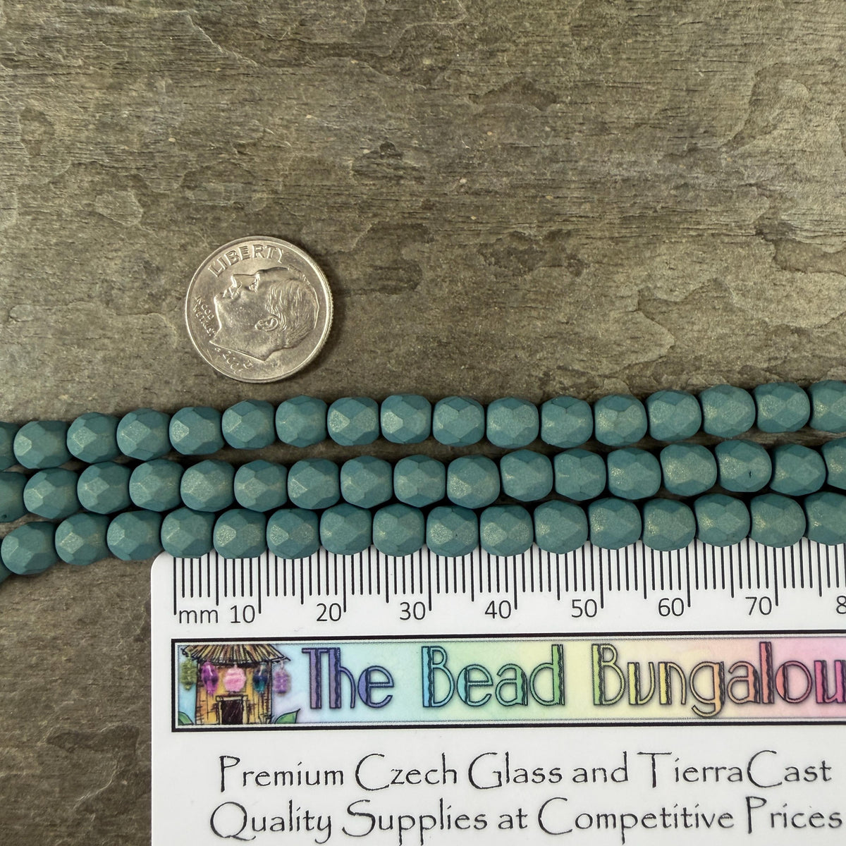 Czech Glass Beads - 6mm Faceted Round, Matte Finish Slate Blue (FP6/SM-29771) * 25 Beads