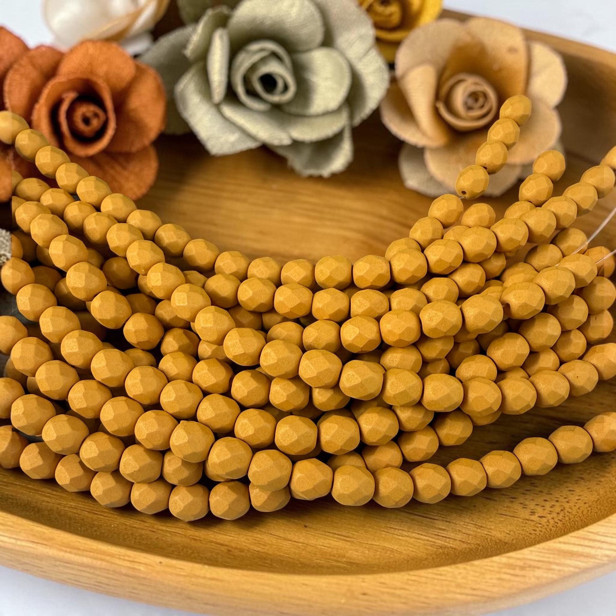 Czech Glass Beads - 6mm Faceted Round, Goldenrod, Matte Finish (FP6/SM-29777) * 25 Beads