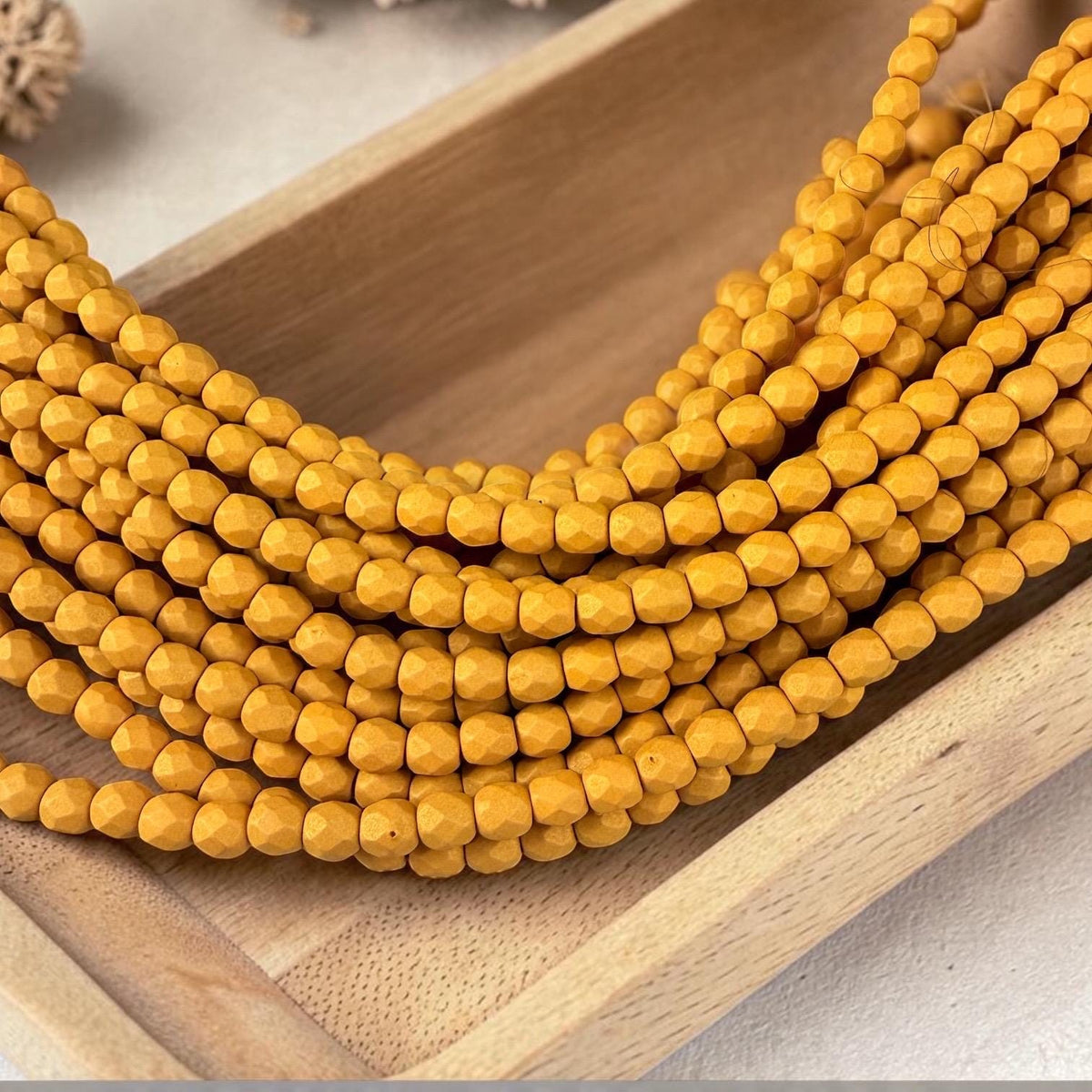 Czech Glass - 4mm Faceted Round Beads, Goldenrod Matte Finish (FP4/SM-29777) * Qty 50