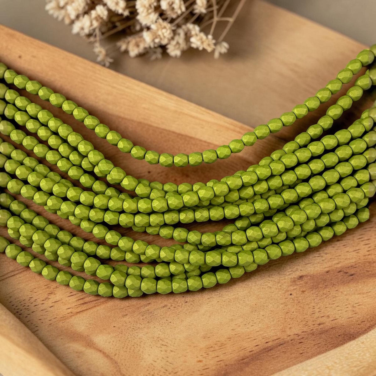 Czech Glass - 4mm Faceted Round Beads, Opaque Matte Olive Green (FP4/SM-29768) * Qty 50