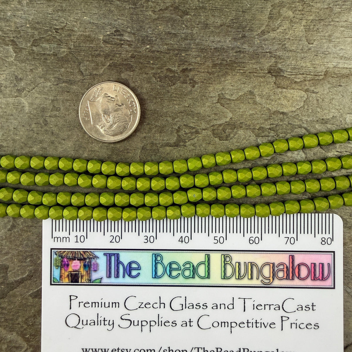 Czech Glass - 4mm Faceted Round Beads, Opaque Matte Olive Green (FP4/SM-29768) * Qty 50